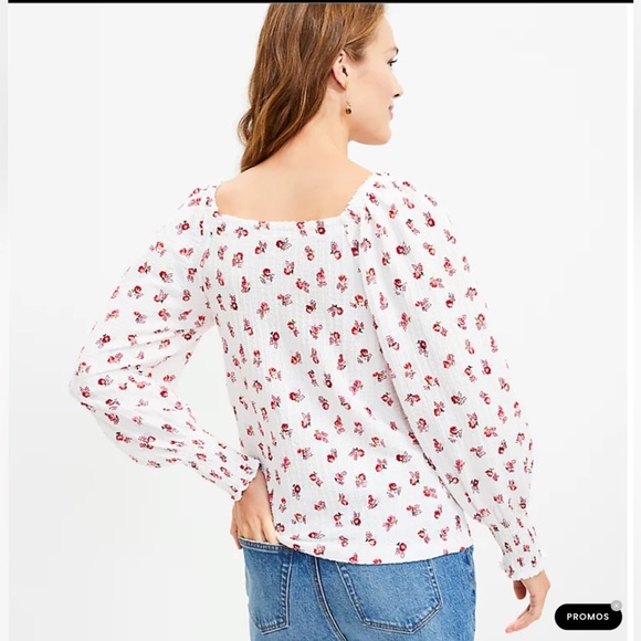 LOFT Floral Puff Sleeve Square Neck Top - Picture 3 of 3